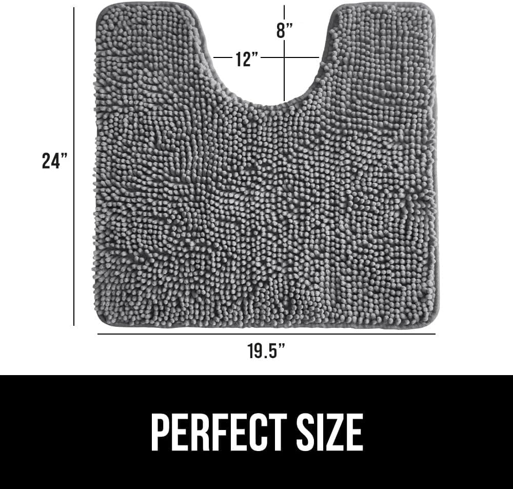 Plush Absorbent Shaggy Chenille Bath Rug Mat for Oval Toilet Base with Rubber Backing, Machine Washable Rugs, Soft Microfiber Contour Mats for Toilets, Bathroom Decor, Grey