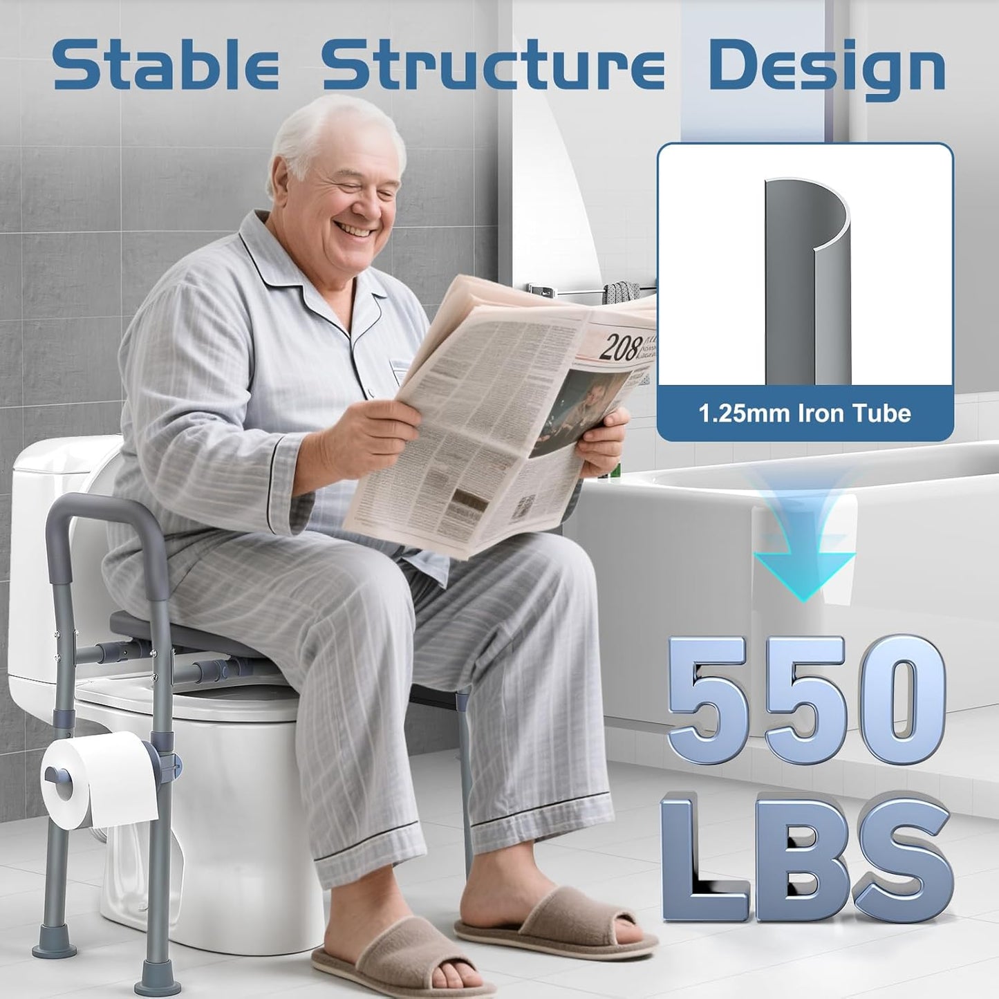 Toilet Seat Risers for Seniors, Raised Toilet Seat with Handles, Adjustable Height & Width, Heavy Duty up to 550Lb Handicap Elevated Toilet Seat for Elderly, Pregnant, Fit Any Toilet