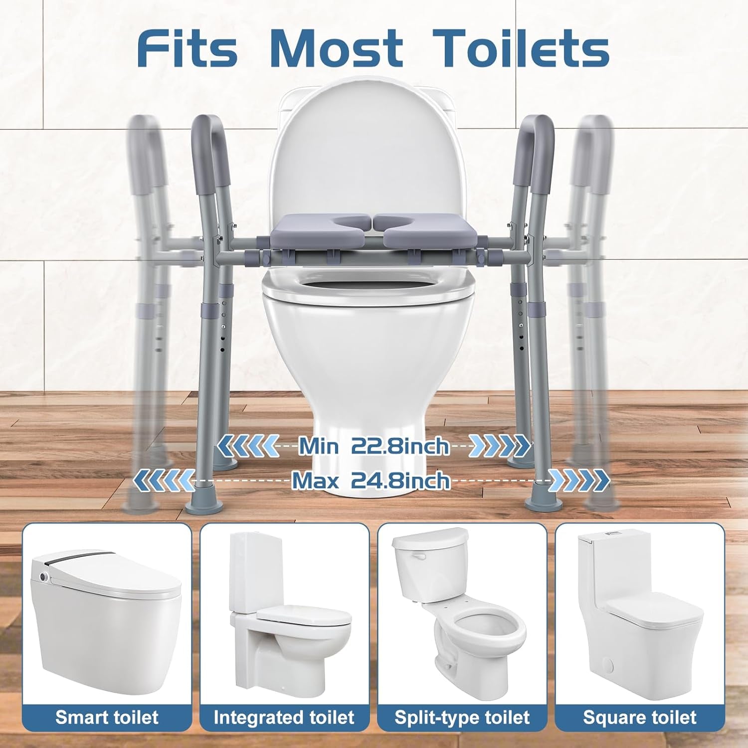 Toilet Seat Risers for Seniors, Raised Toilet Seat with Handles, Adjustable Height & Width, Heavy Duty up to 550Lb Handicap Elevated Toilet Seat for Elderly, Pregnant, Fit Any Toilet
