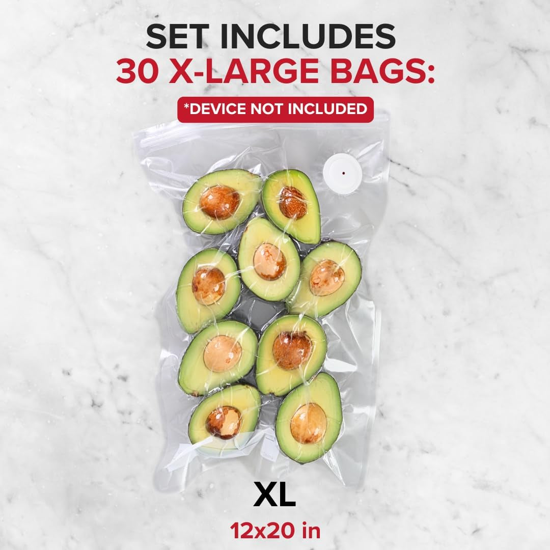 Reusable Vacuum Sealer Bags for Food – 30 Bpa-Free XL Large (12 X 20 In) Food Storage Bags, Freezer, Microwave – Odor-Resistant, Leak-Proof – Compatible with  Vacuum Sealers