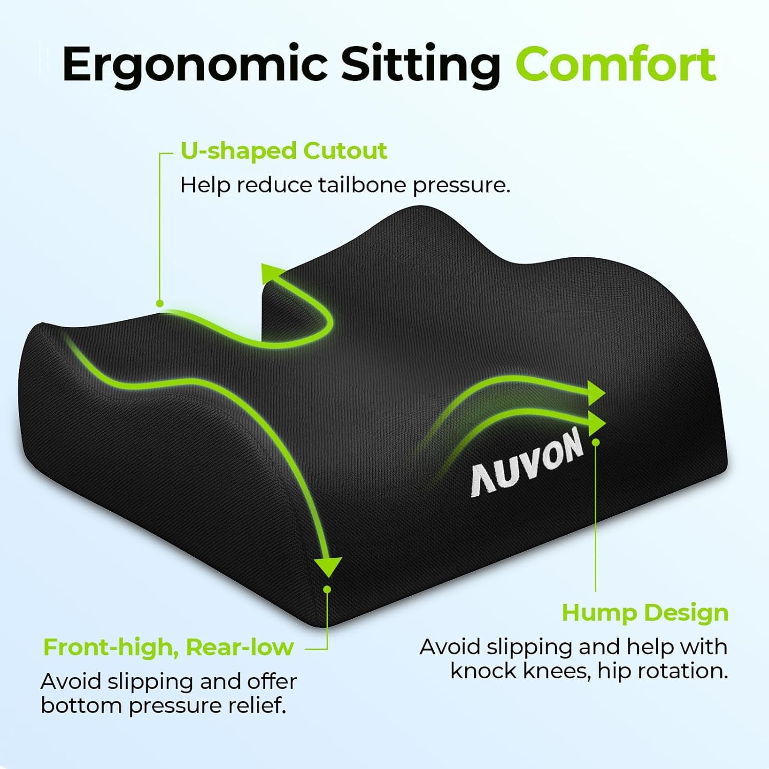 Anti-Slip Wheelchair Cushions with Front High Rear Low & Hump Design, Ergonomic Seat Cushion to Optimize Sitting Posture, Chair Cushions Relieve Sciatica, Back, Pressure Sore & Ulcer Pain