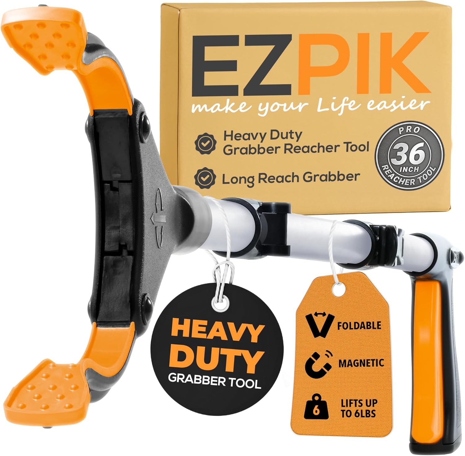 ® Grip Aid Tool Grabber Reacher + Magnets - Grabbers for Seniors, Trash Picker Upper Grabber - Trash Grabber Tool- Reacher Grabber Pickup Tool (Silver, 26" (Pack of 1))