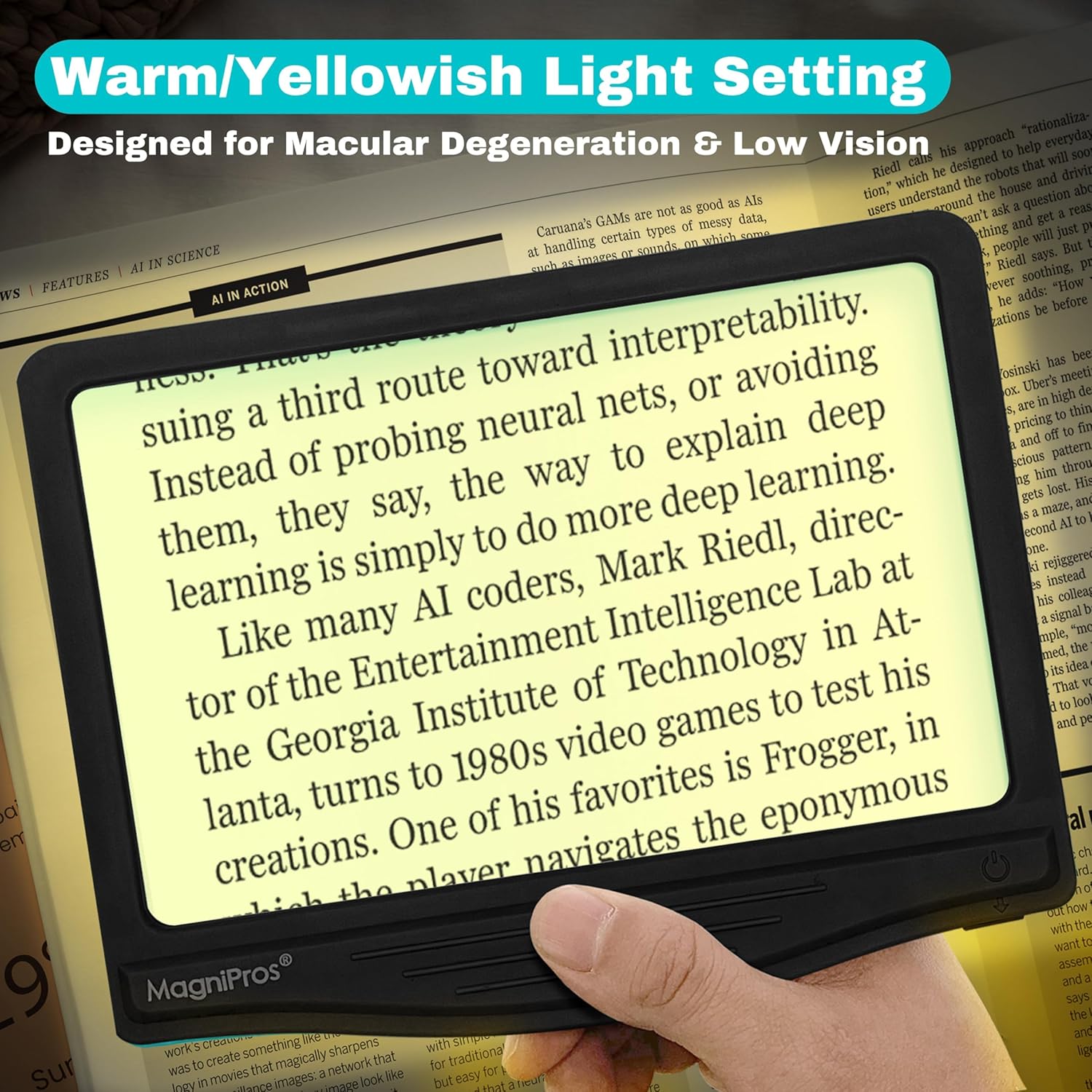 5X Large LED Page Magnifier for Reading Magnifying Glass Reader with 3 Color Lighting Modes & Anti-Glare Lens to Reduce Eye Strain-Perfect for Fine Print.