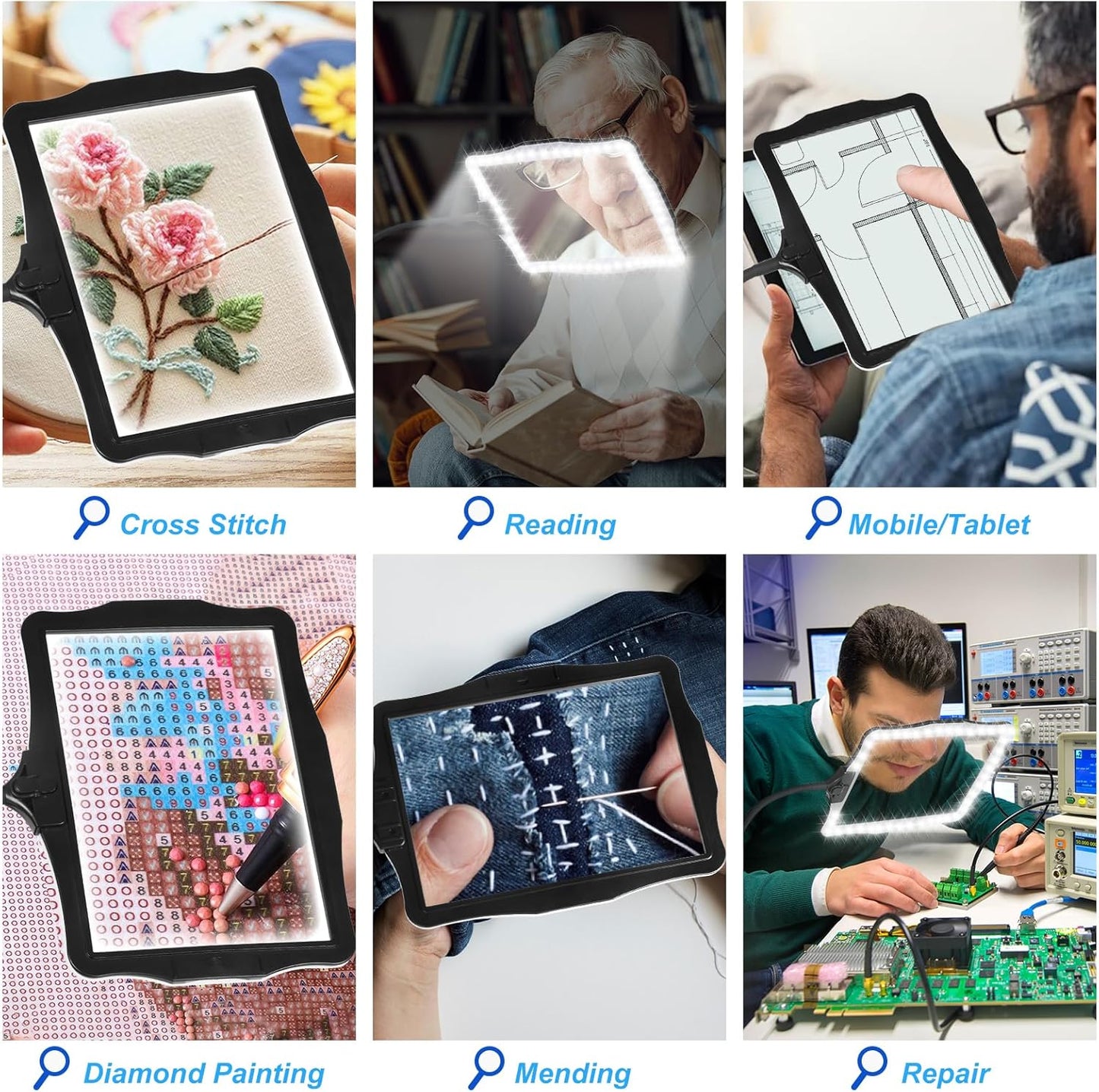 10X Magnifying Glass, with Light and Stand, 3 Light Modes Rechargeable Floor Magnifying,Suitable for Reading, Sewing, Crafts, DIY, Embroidery, Close Work. 