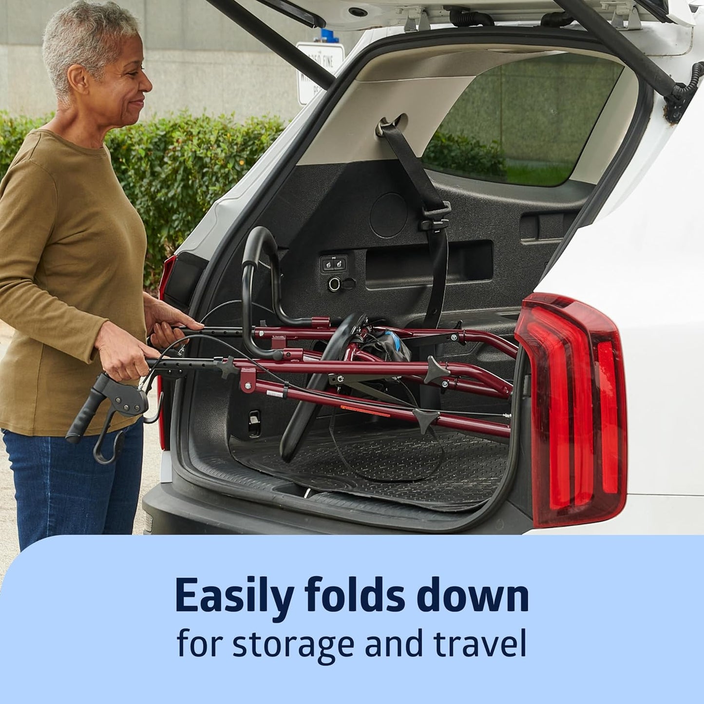 Steel Rollator Walker with Seat, Burgundy, 350 Lb. Weight Capacity, 6” Wheels, Foldable, Height Adjustable, Rolling Walker for Seniors, Walker for Mobility Impaired