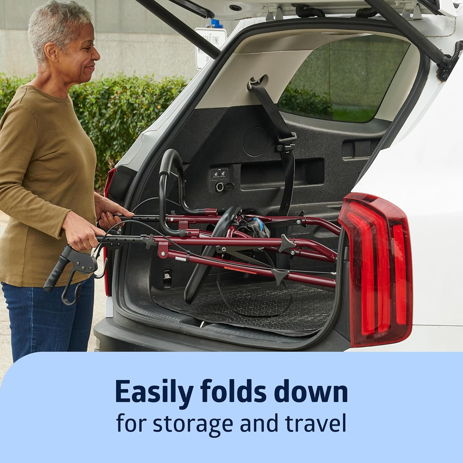 Steel Rollator Walker with Seat, Burgundy, 350 Lb. Weight Capacity, 6” Wheels, Foldable, Height Adjustable, Rolling Walker for Seniors, Walker for Mobility Impaired