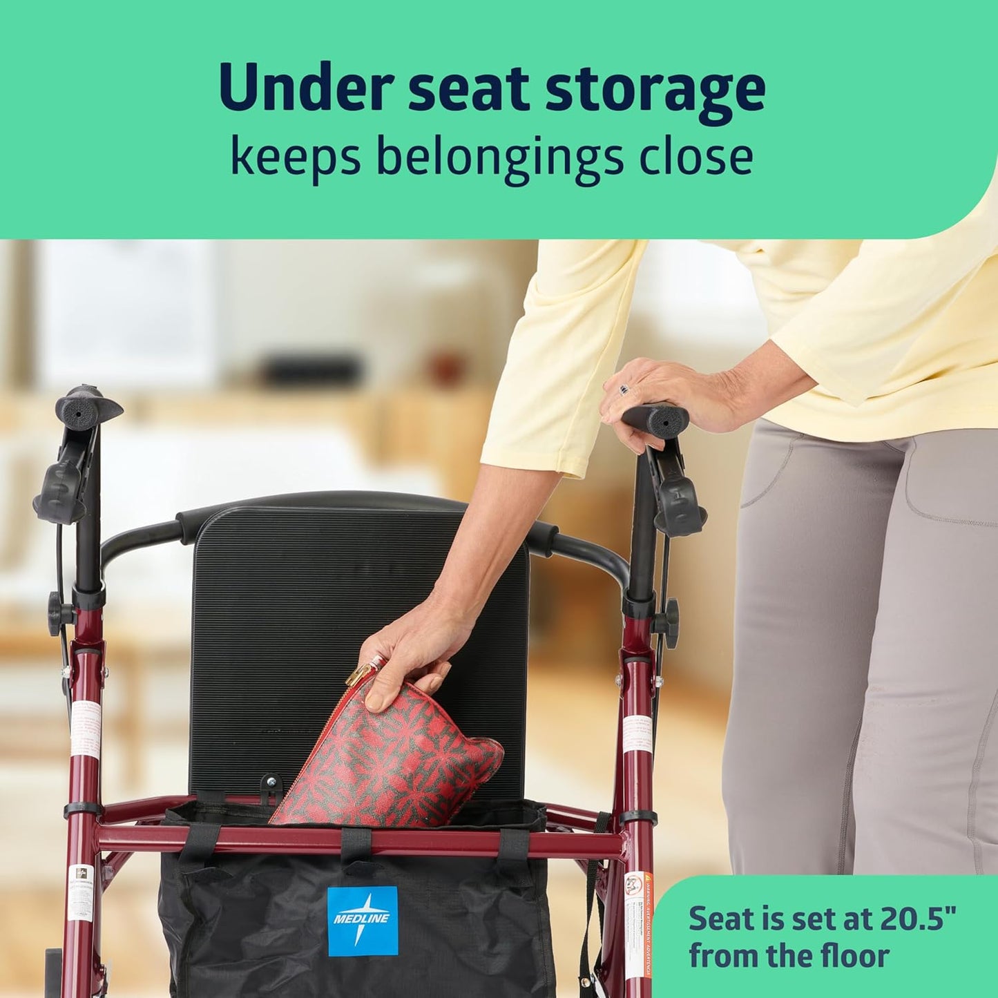 Steel Rollator Walker with Seat, Burgundy, 350 Lb. Weight Capacity, 6” Wheels, Foldable, Height Adjustable, Rolling Walker for Seniors, Walker for Mobility Impaired