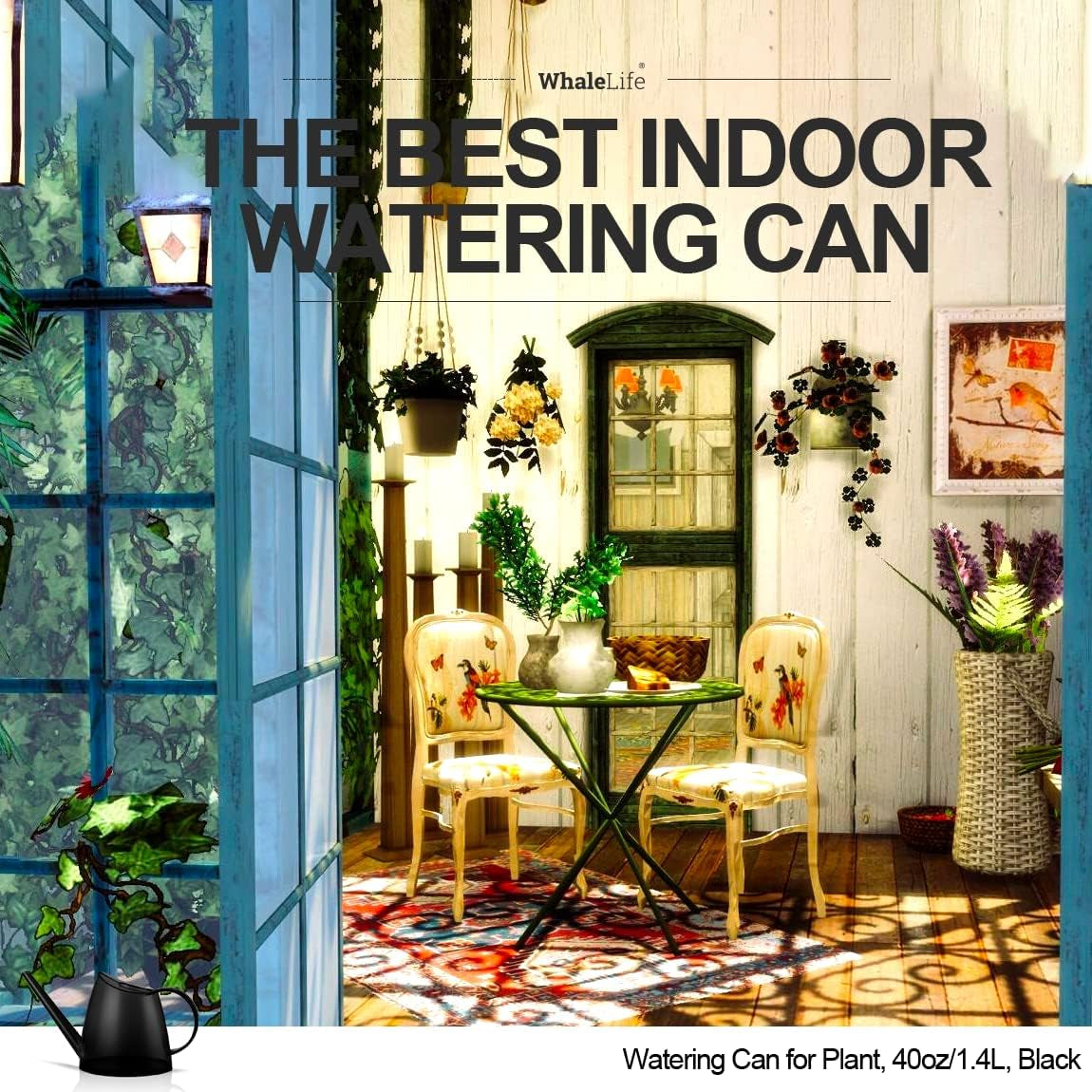 Indoor Watering Can for House Bonsai Plants (1.4L, Black)