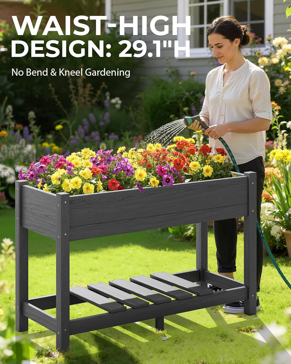 Raised Garden Bed, HDPE Raised Bed for Gardening All Weather Use- Grey