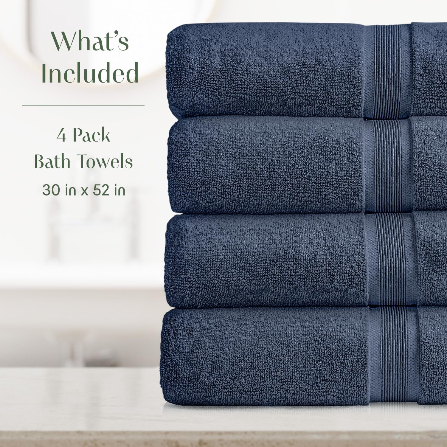 Luxury Viscose from Bamboo Bath Towel Set of 4 | 35% Viscose from Bamboo - 65% Cotton | Absorbent Quick-Dry Towels for Bathroom | Oeko-Tex Standard 100 Cotton | French Blue