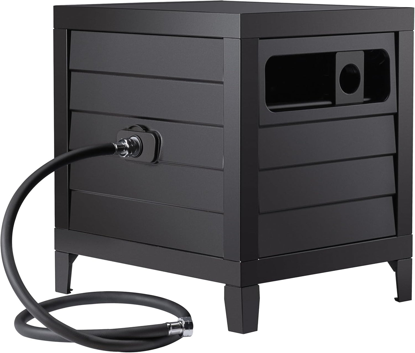 Metal Garden Hose Reel Deck Box, Durable Steel Garden Hose Storage Box Cabinet, 150Ft 5/8" Garden Hose Capacity. - Hose Guide Manual Rewind, No-Leak Aluminum Water Connections