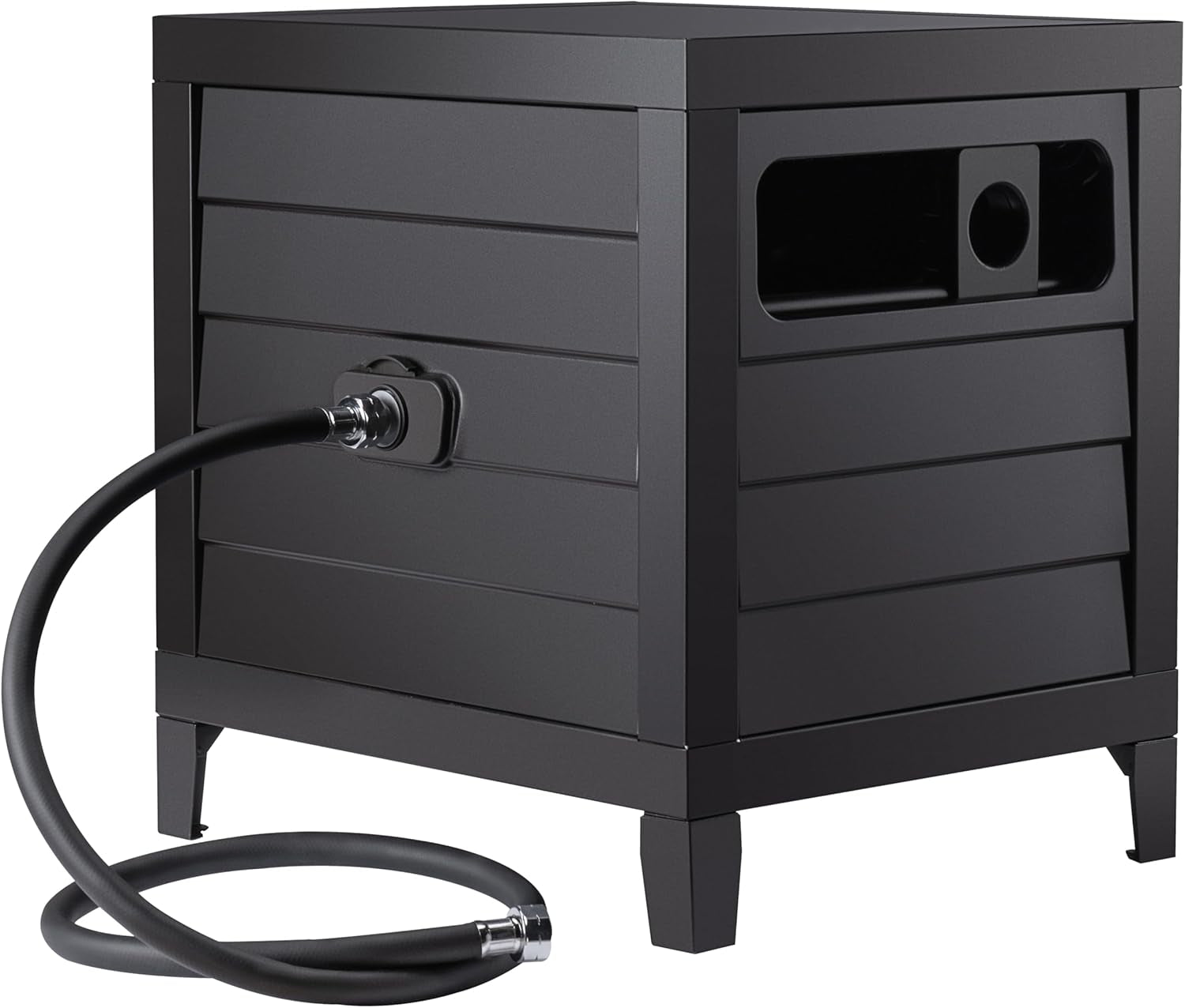 Metal Garden Hose Reel Deck Box, Durable Steel Garden Hose Storage Box Cabinet, 150Ft 5/8" Garden Hose Capacity. - Hose Guide Manual Rewind, No-Leak Aluminum Water Connections