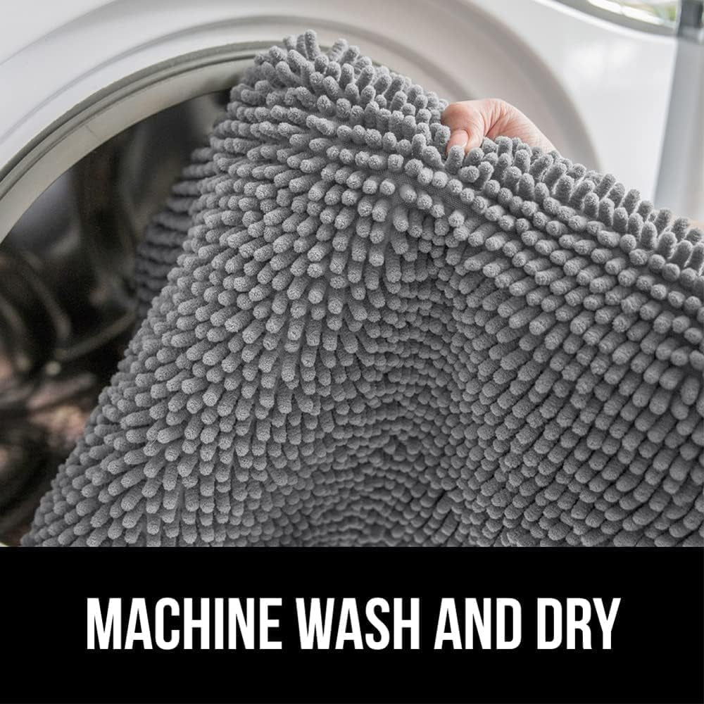 Plush Absorbent Shaggy Chenille Bath Rug Mat for Square Toilet Base with Rubber Backing, Machine Washable Rugs, Soft Microfiber Contour Mats for Toilets, Bathroom Decor, Grey