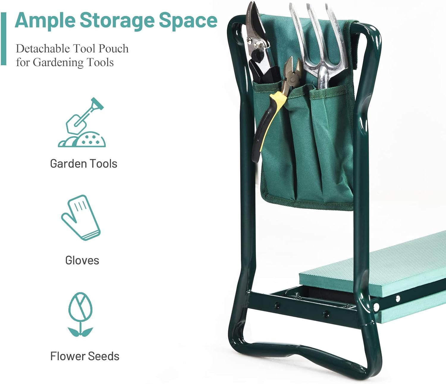 2-In-1 Garden Kneeler & Seat, Folding Seat W/Eva Foam Kneeling Pad & Removable Tools Pouch, Sturdy Steel Frame, No Assembly, Portable Heavy Duty Garden Stool for Women & Men