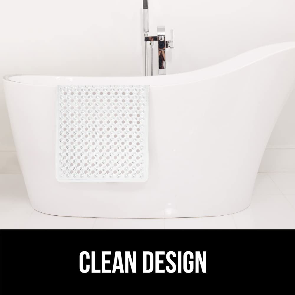 Patented Bath Tub Shower Mat, Machine Washable Bathtub Floor Liner Mats, Suction Cups and Drain Holes to Keep Tubs Clean, Soft on Feet, Bathroom Essentials, 35X16 Inch, Clear