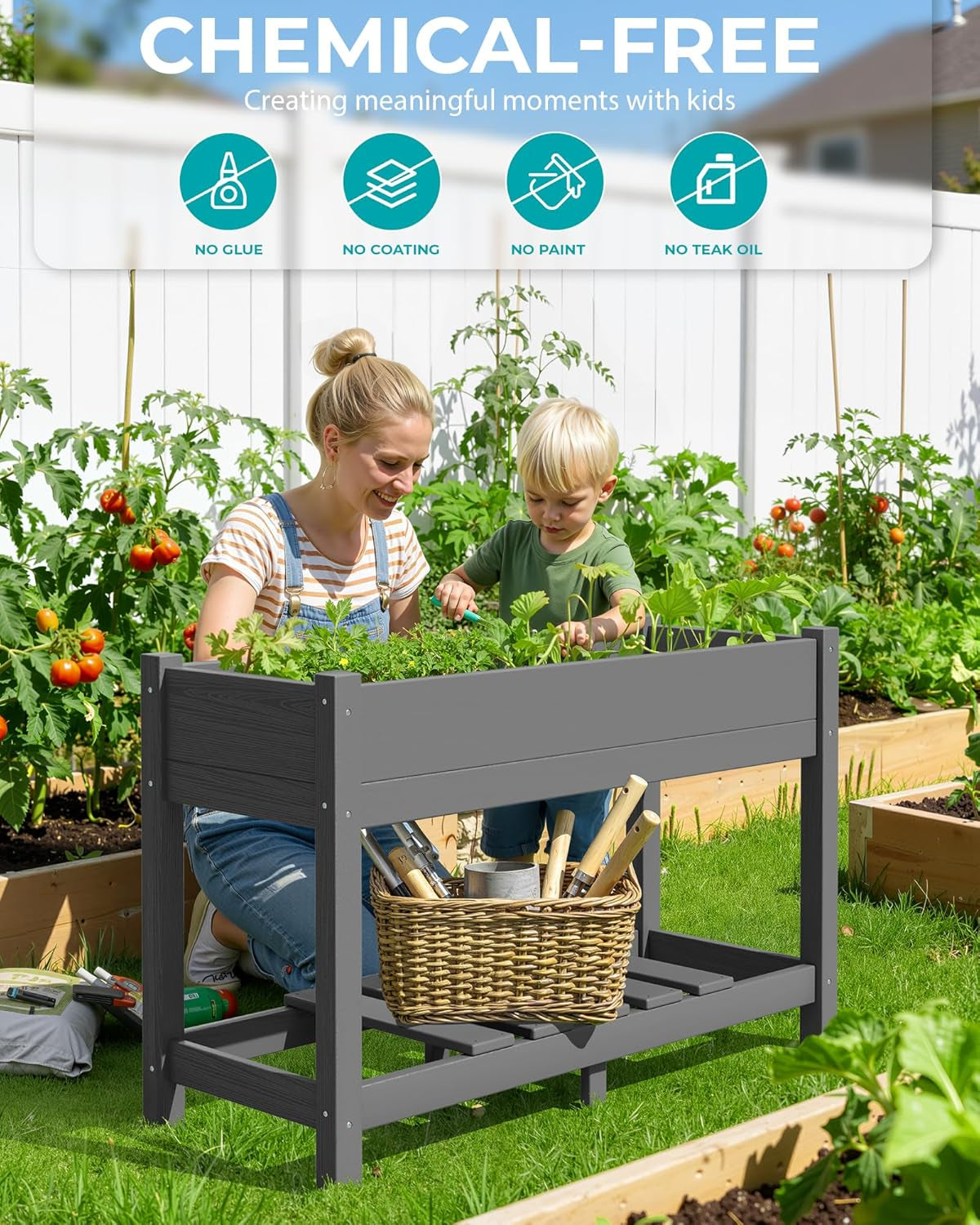 Raised Garden Bed, HDPE Raised Bed for Gardening All Weather Use- Grey