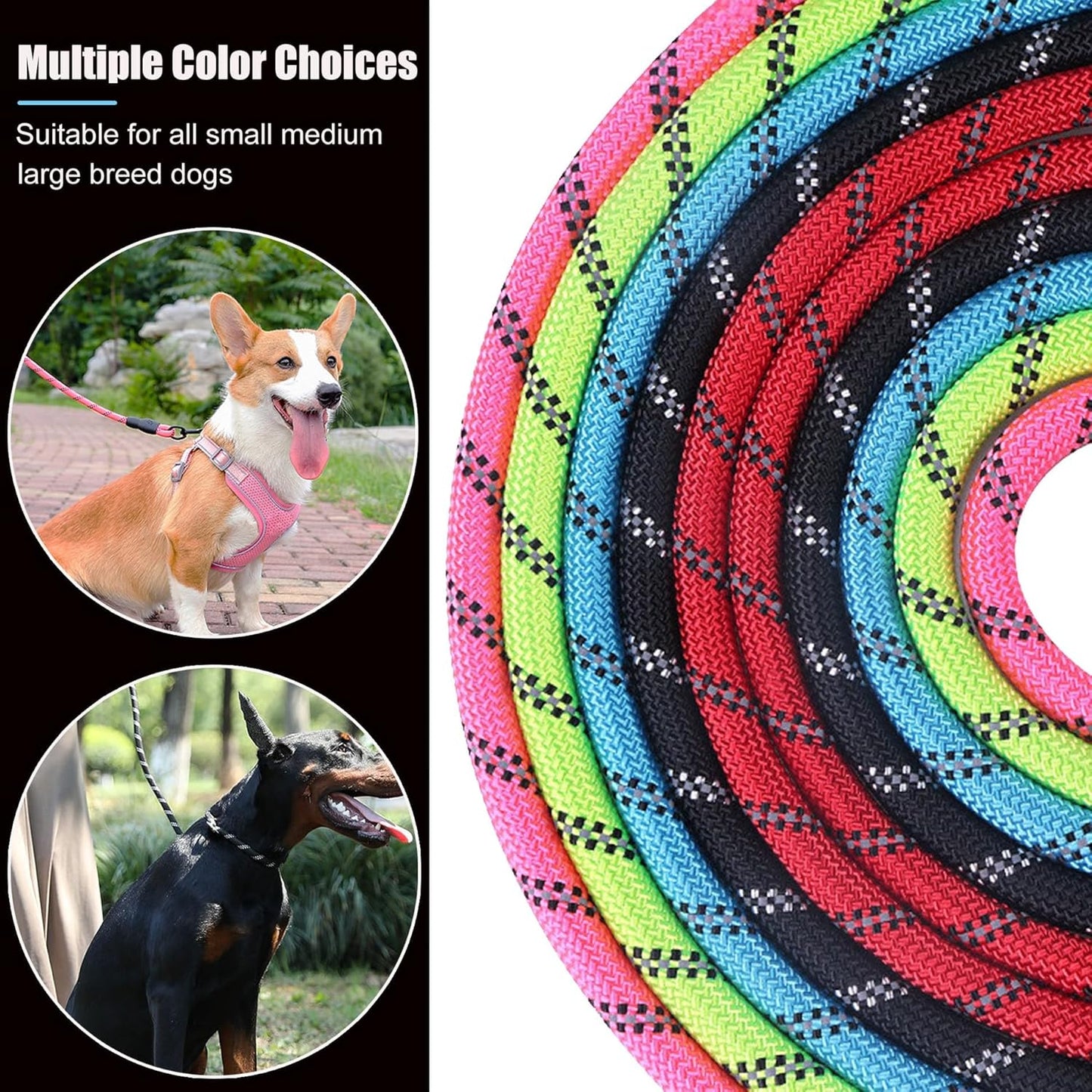 2 Pack Dog Leash, 4/5//6 FT Heavy Duty Nylon Rope Pet Leashes with Comfortable Padded Handle, Reflective Dog Leashes for Small Medium and Large Dogs (4Ft-1/2,Black/Black)