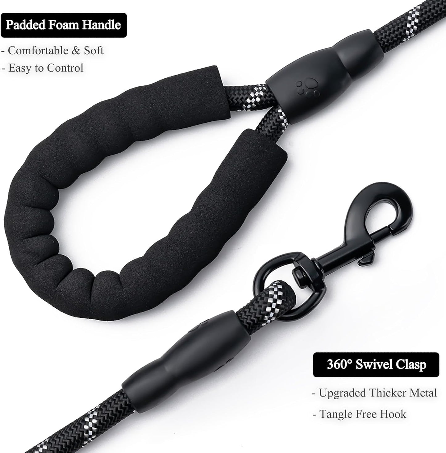 2 Pack Dog Leash, 4/5//6 FT Heavy Duty Nylon Rope Pet Leashes with Comfortable Padded Handle, Reflective Dog Leashes for Small Medium and Large Dogs (4Ft-1/2,Black/Black)