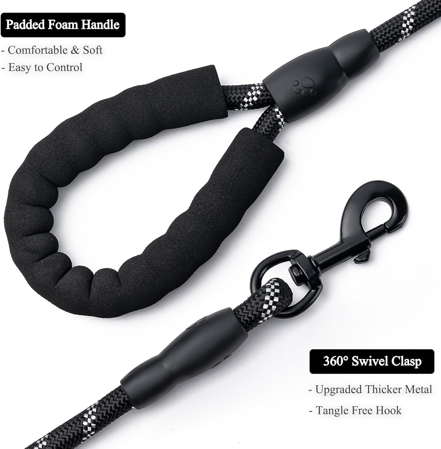 2 Pack Dog Leash, 4/5//6 FT Heavy Duty Nylon Rope Pet Leashes with Comfortable Padded Handle, Reflective Dog Leashes for Small Medium and Large Dogs (4Ft-1/2,Black/Black)