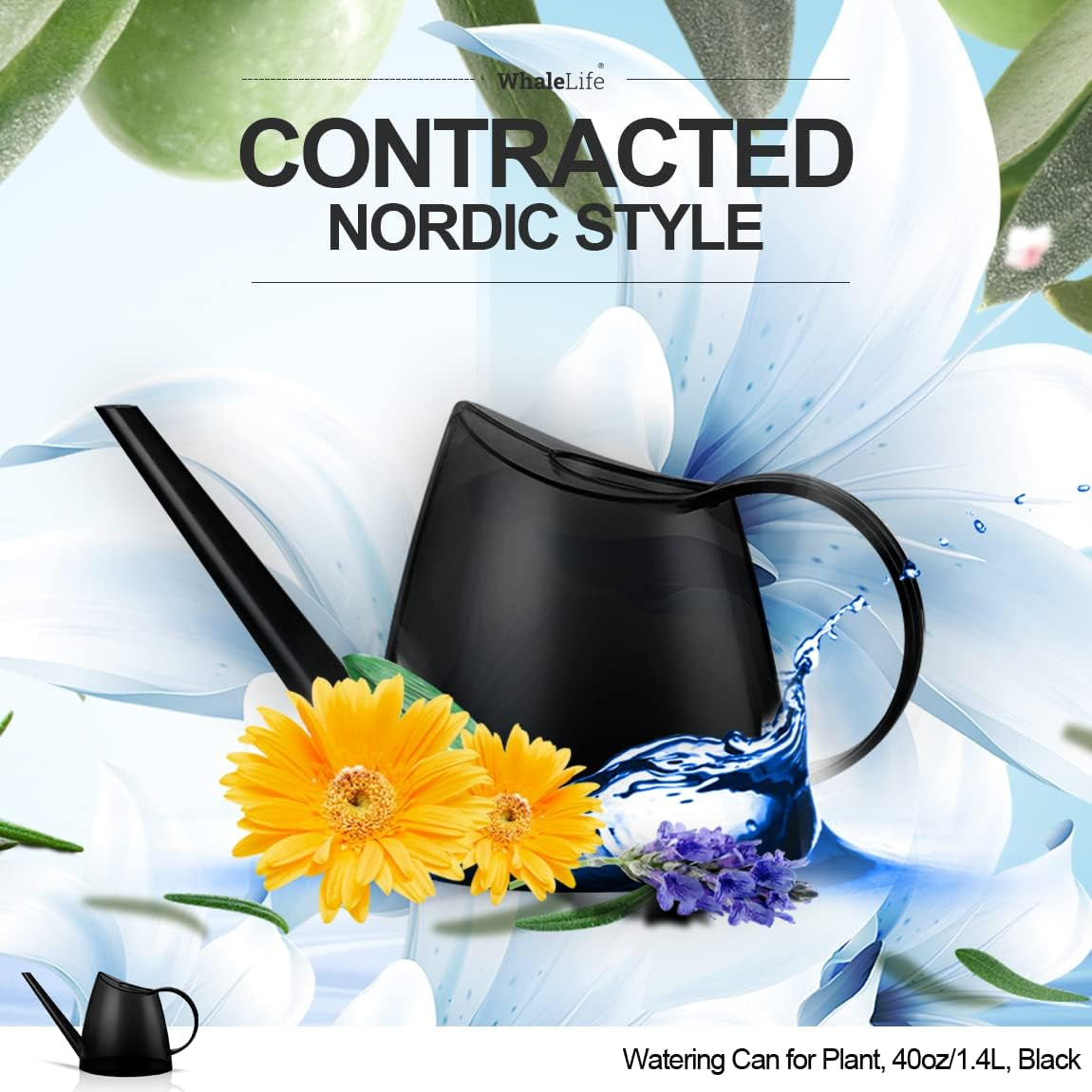 Indoor Watering Can for House Bonsai Plants (1.4L, Black)