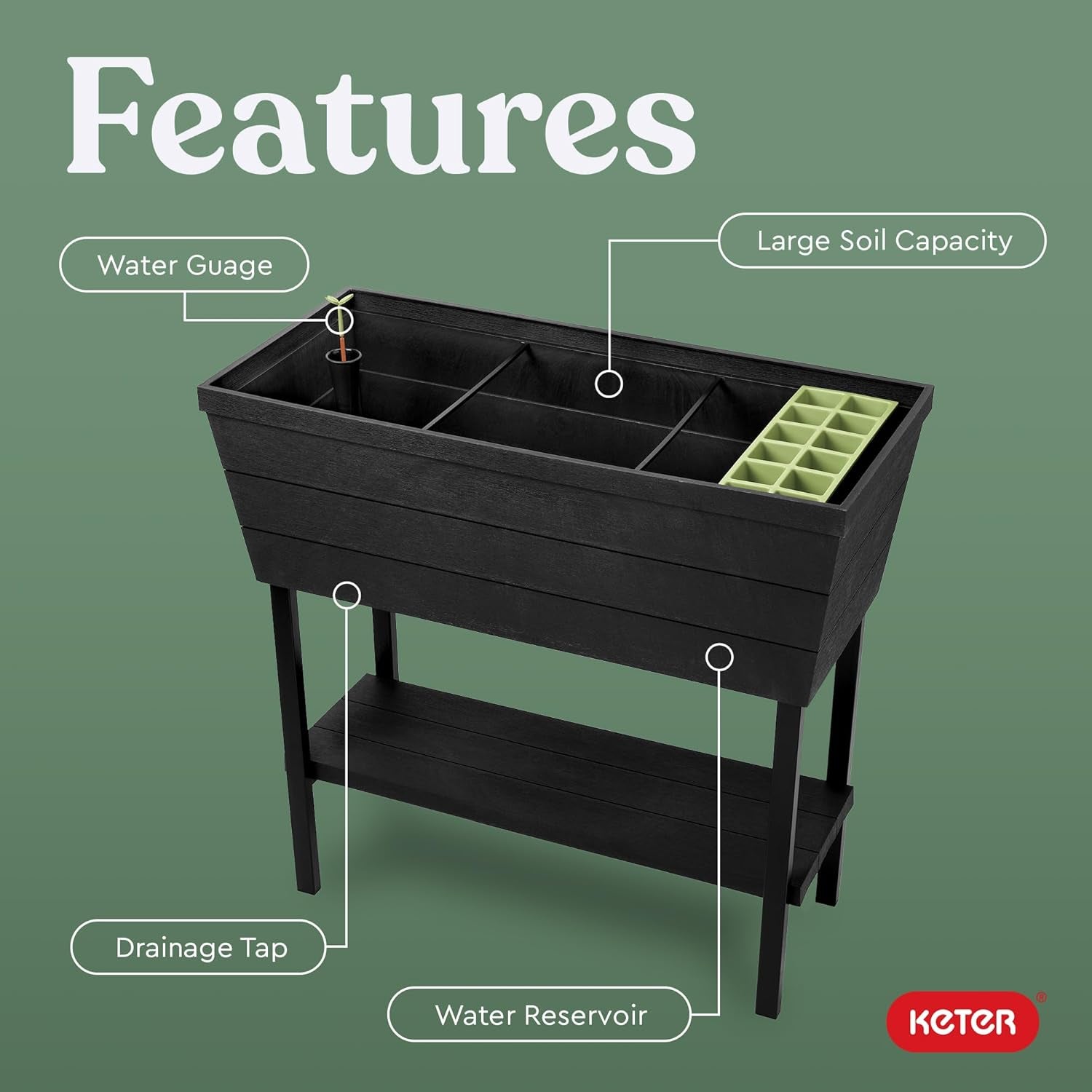 Urban Bloomer 12.7 Gallon Raised Garden Bed and Outdoor Herb Garden Planter with Self Watering Gauge and Drainage Plug, Dark Grey