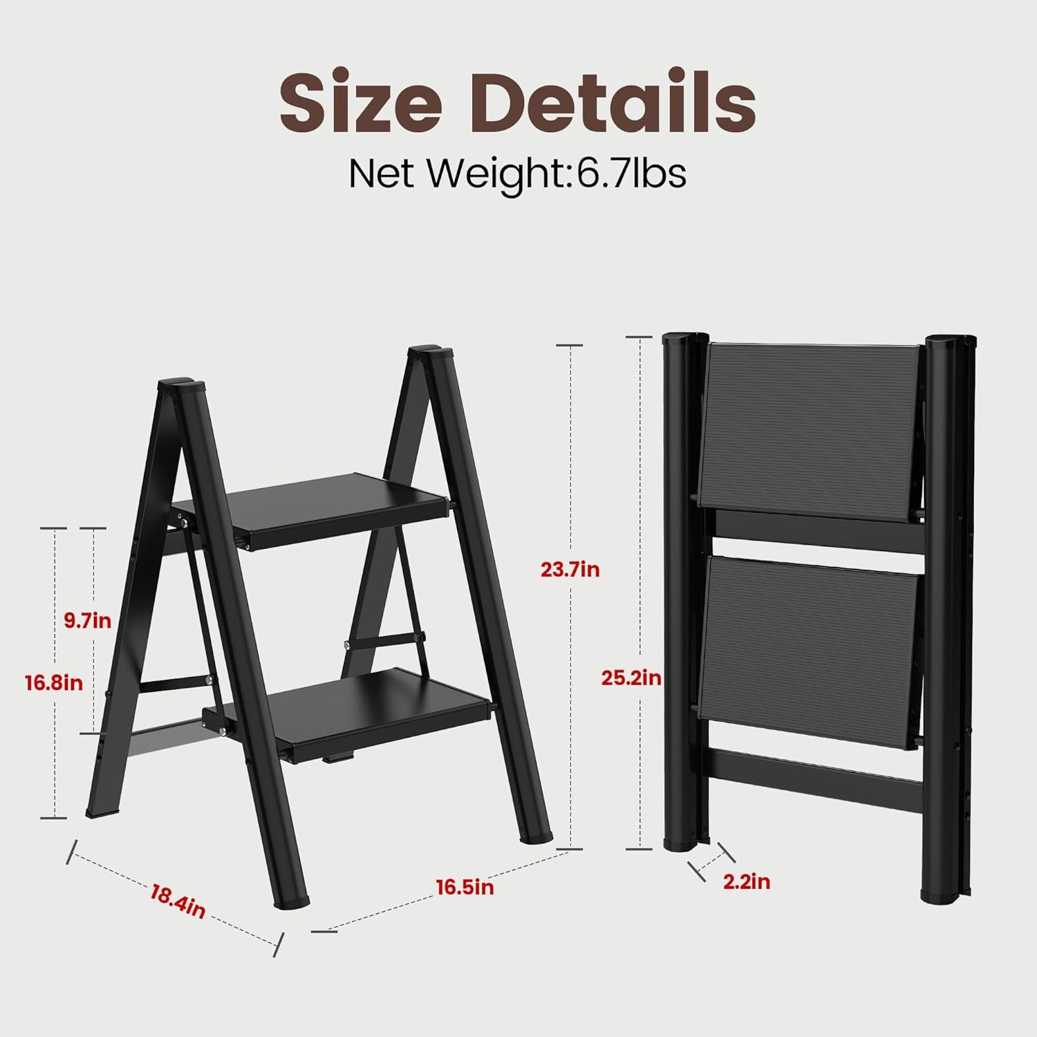 Step Ladder,Lightweight Aluminum Folding Step Stool with Anti-Slip Wide Pedal,330Lbs Capacity Step Ladder for Household,Kitchen,Office - Black