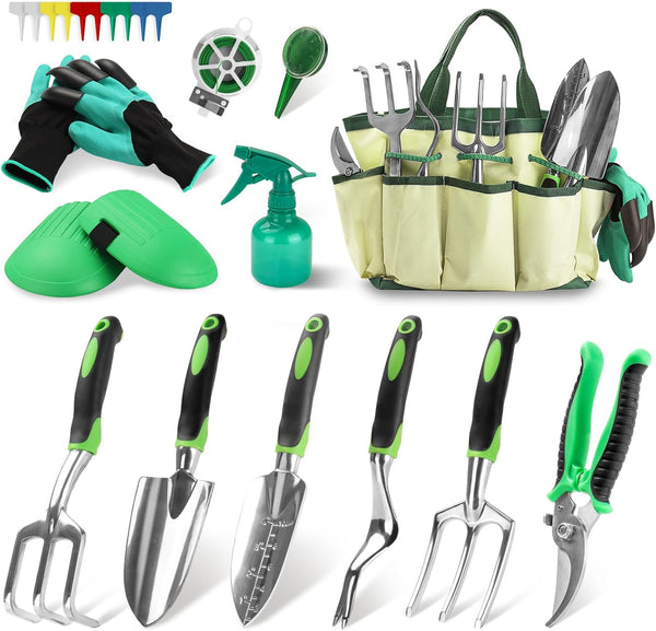 Gardening Tools Set,13-Piece Heavy Duty Gardening Tools with Non-Slip Ergonomic Handle,Rust-Proof Garden Hand Tools Storage in Garden-Tools Bag,Ideal Garden Gifts for Women