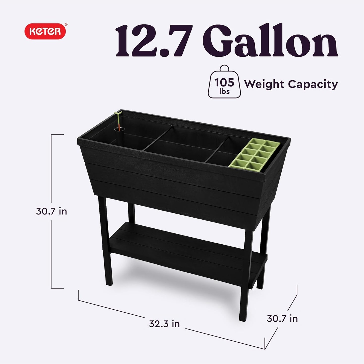Urban Bloomer 12.7 Gallon Raised Garden Bed and Outdoor Herb Garden Planter with Self Watering Gauge and Drainage Plug, Dark Grey