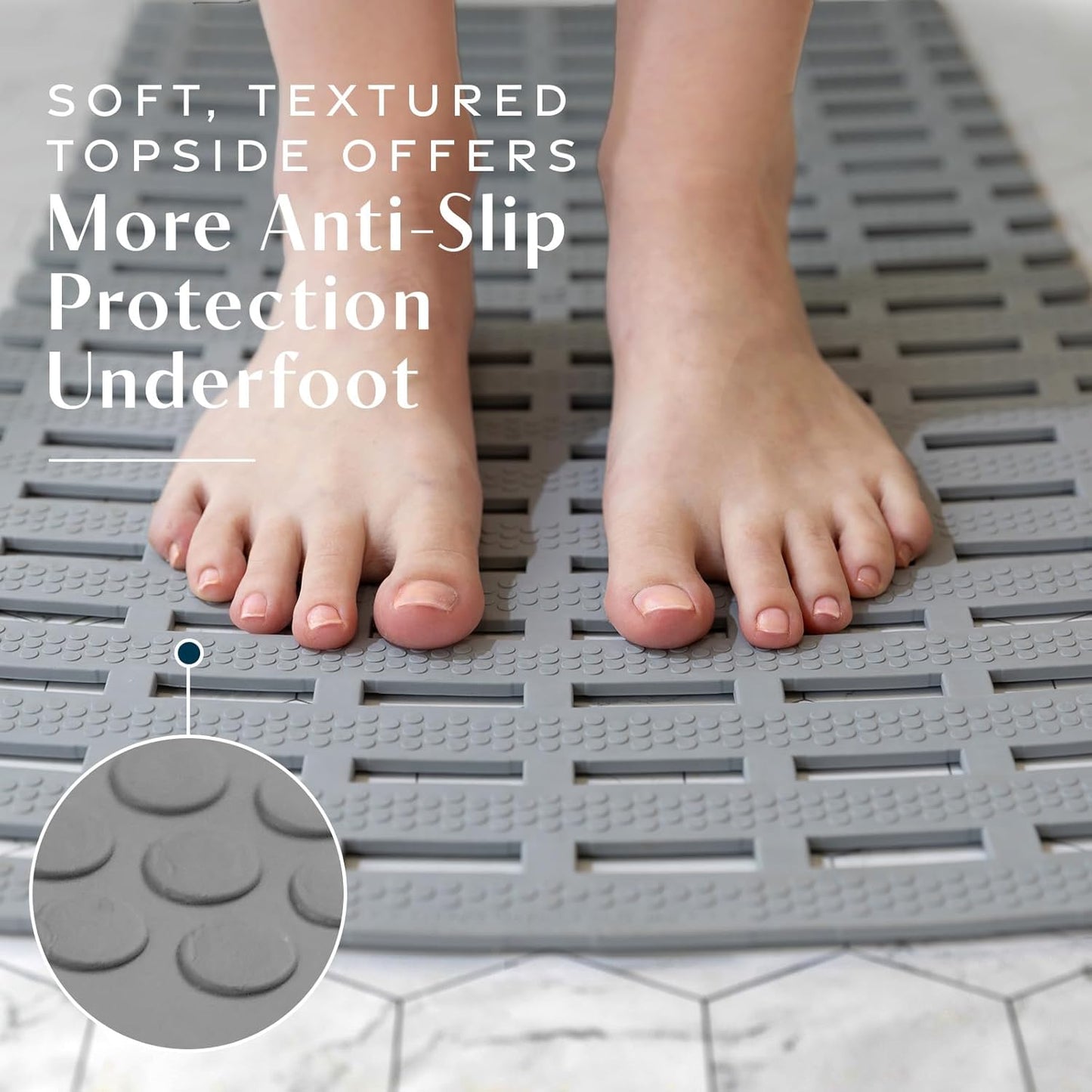 Weighted Non Slip Bath Mat for Textured Tub & Shower Surfaces | Patent Pending | anti Slip Bathtub Safety without Suction Cups | Doesn’T Float, Works on Tile & Stone 31” X 15”