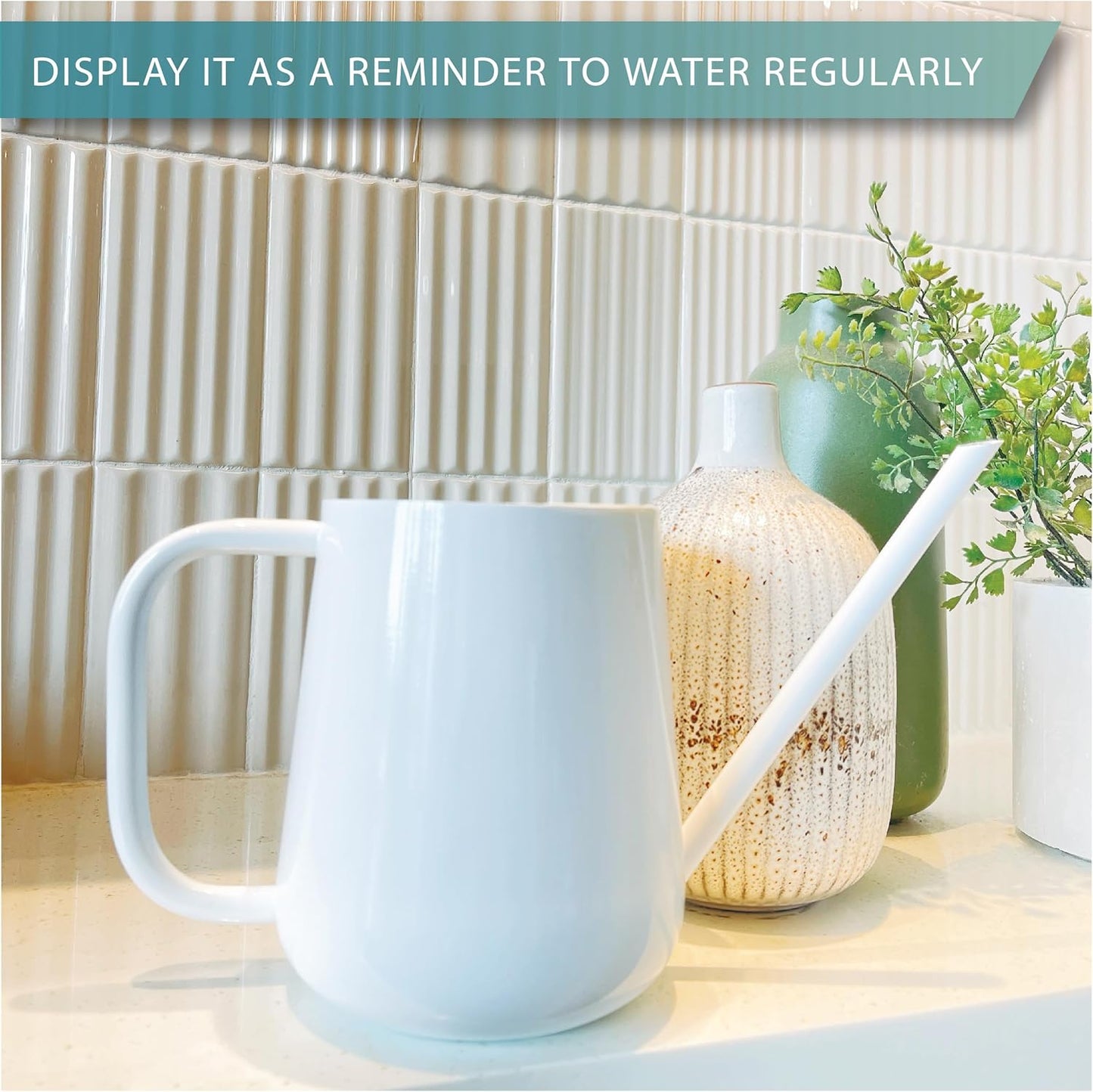 Metal Watering Can for Indoor Houseplants Outdoor Garden Long Sprout Water Can for Succulents Herb Bonsai Modern Garden Tool 33.8Oz/1000Ml (Brilliant White)