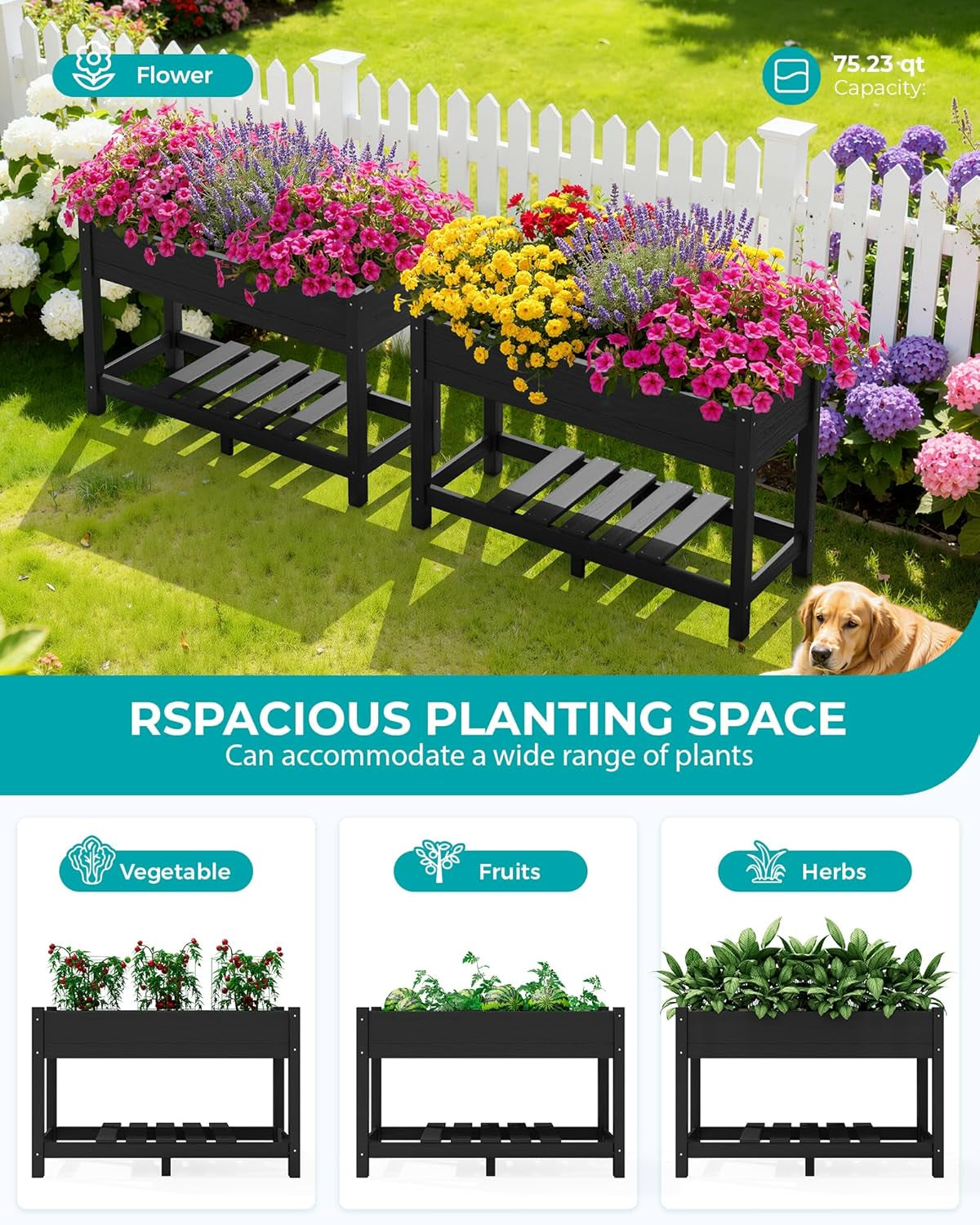 Raised Garden Bed, HDPE Raised Bed for Gardening All Weather Use- Black