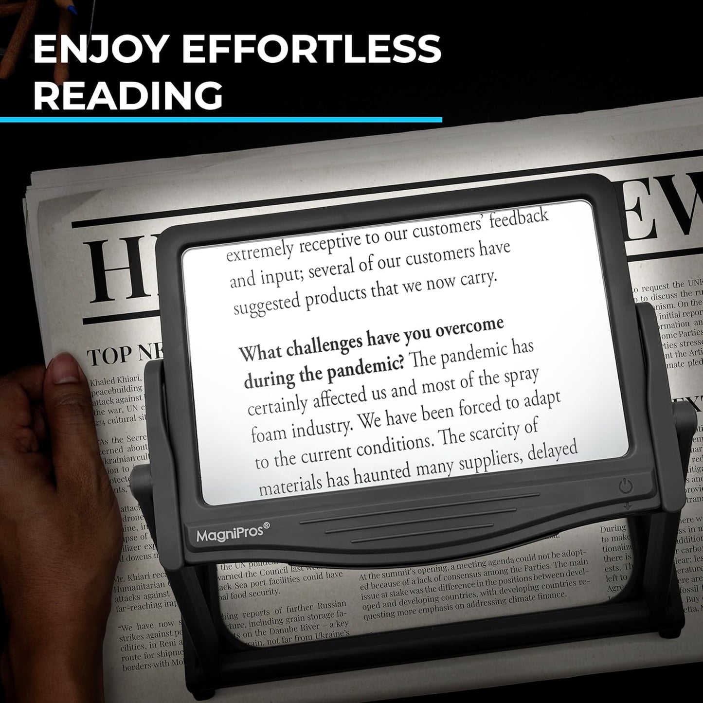 Patented 5X Large LED Page Magnifier with Detachable Stand | Eye Caring 3 Color Light Modes & Anti-Glare Lens to Reduce Eye Strain-Ideal for Reading Fine Print, Crafting.