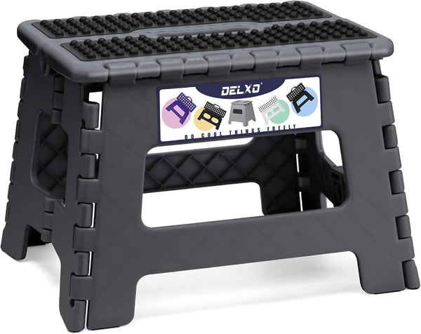 Folding Step Stool 9 Inch,Non-Slip Foldable Stools for Kids & Adults up to 300 Lbs,Kitchen Collapsible Fold up Stepping Stool with Dotted 1 Pack,Gray