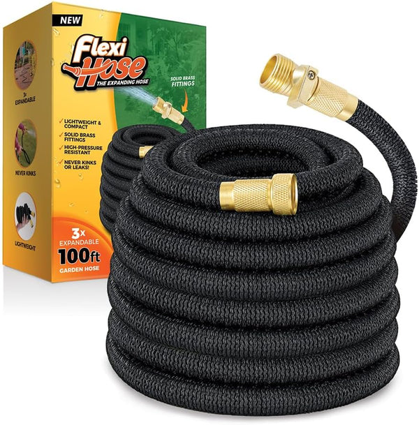 Lightweight Expandable Garden Hose, 100FT -Retractable Garden Hose, Water Hose - No-Kink Flexibility, 3/4 Inch Solid Brass Fittings and Double Latex Core