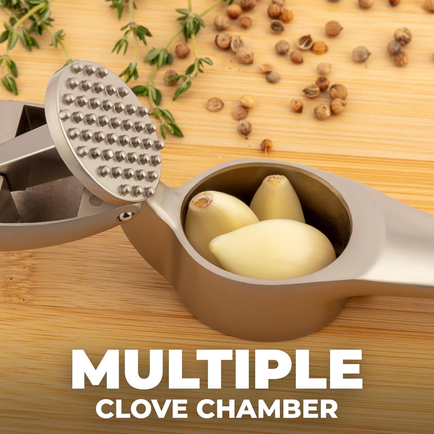 Large Premium Garlic Press Set – Rust Proof & Dishwasher Safe, Bigger Bowl Garlic Mincer Tool with Silicone Garlic Peeler & Brush, Easy Squeeze & Clean, Ergonomic Handle - Silver