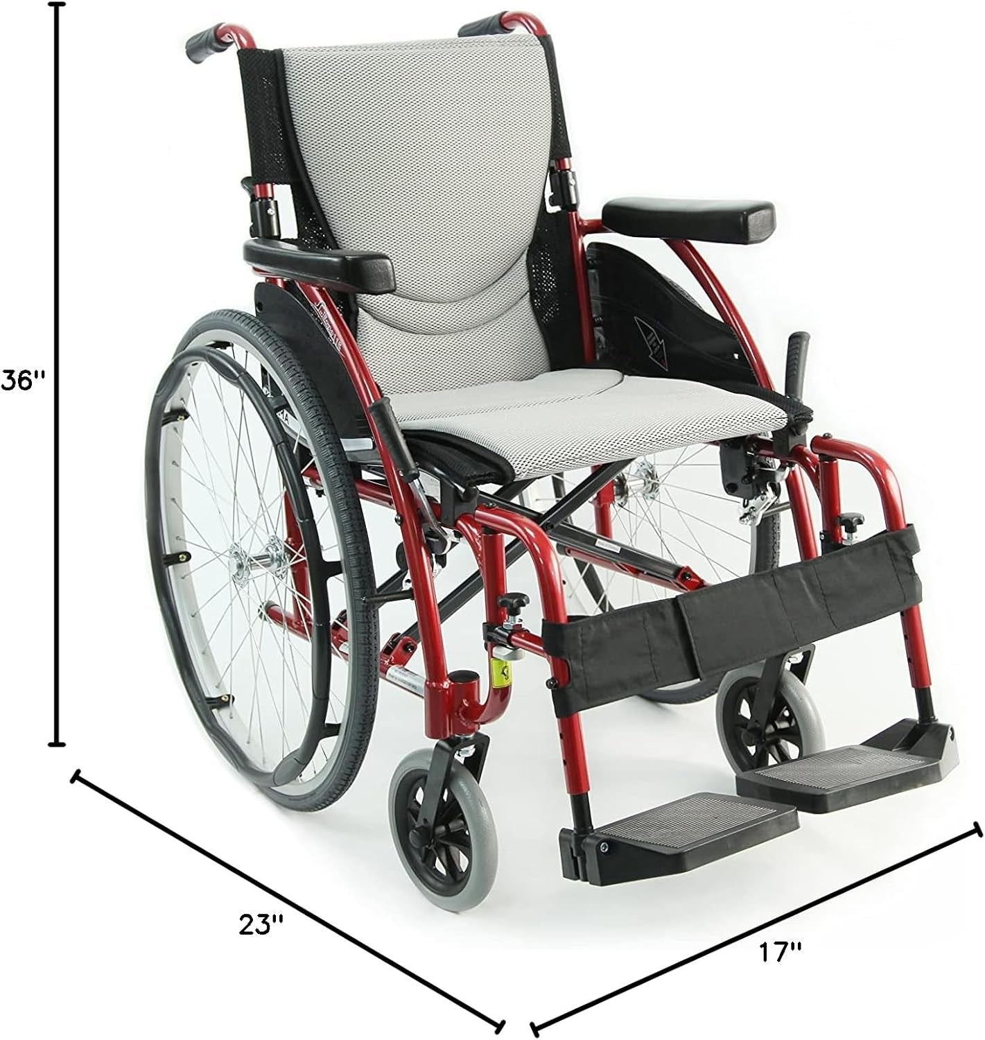 Karman S-115 25 Lbs Ultra Light Ergonomic Wheelchair with Removable Footrest Red Color