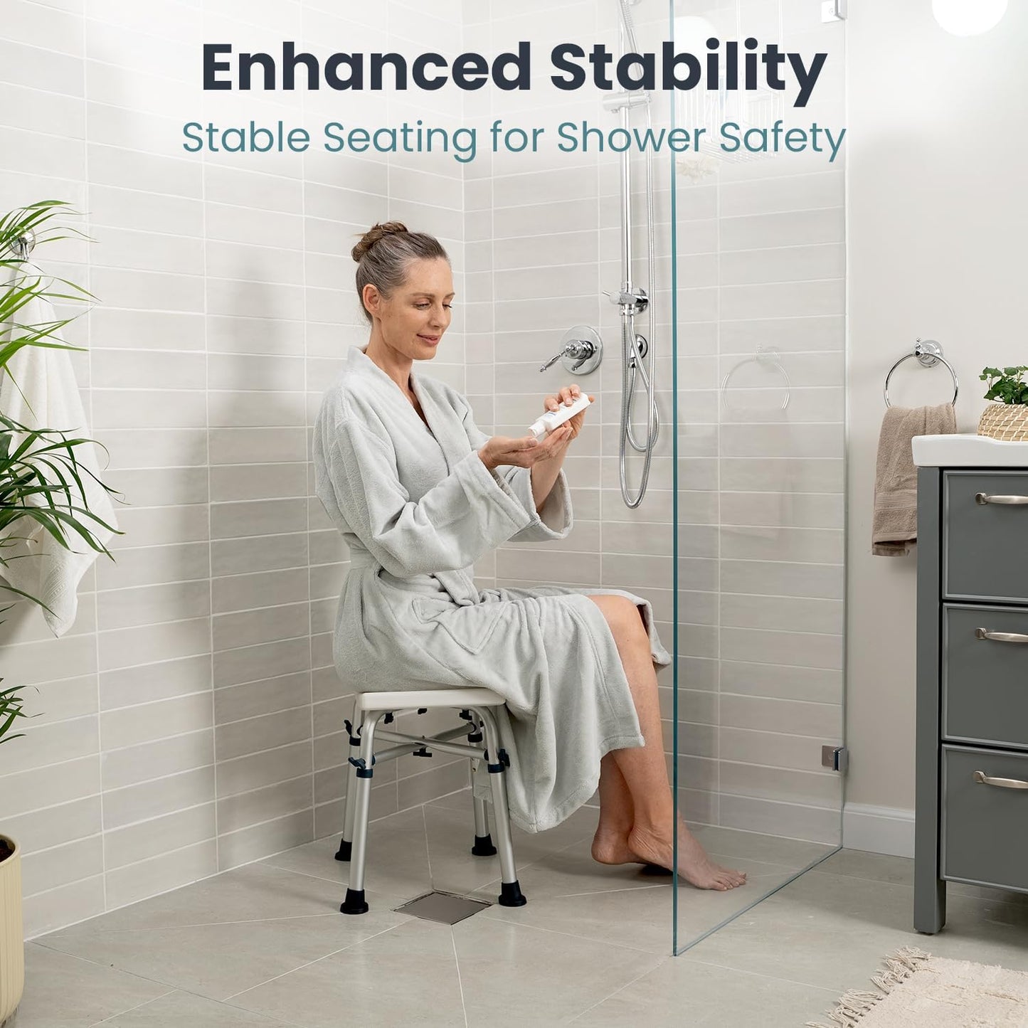 Shower Chair for inside Shower (350 Lb) - Adjustable Height, Padded Seat, Shower Chair for Elderly and Disabled - Shower Chair for Adults, Tub Chairs for Bathtubs - Dark Blue