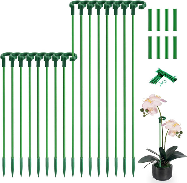 Invisible Plant Sticks 17 Inch &11 Inch  16Pcs Orchid Stakes with Clips for Support Small Short Plants,Garden Stake Support Pole Suit for Potted Plants Flowers Peony Rose (Green)