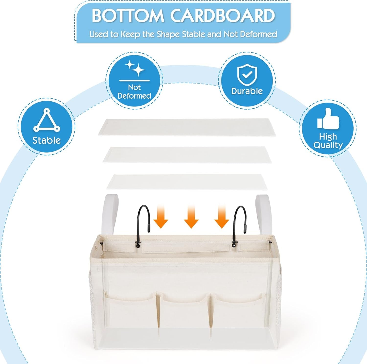 Bedside Storage Caddy/Bedside Hanging Storage Bag for Headboards Bunk Beds Dorm Rooms Book Phone Magazine Holder (New White)