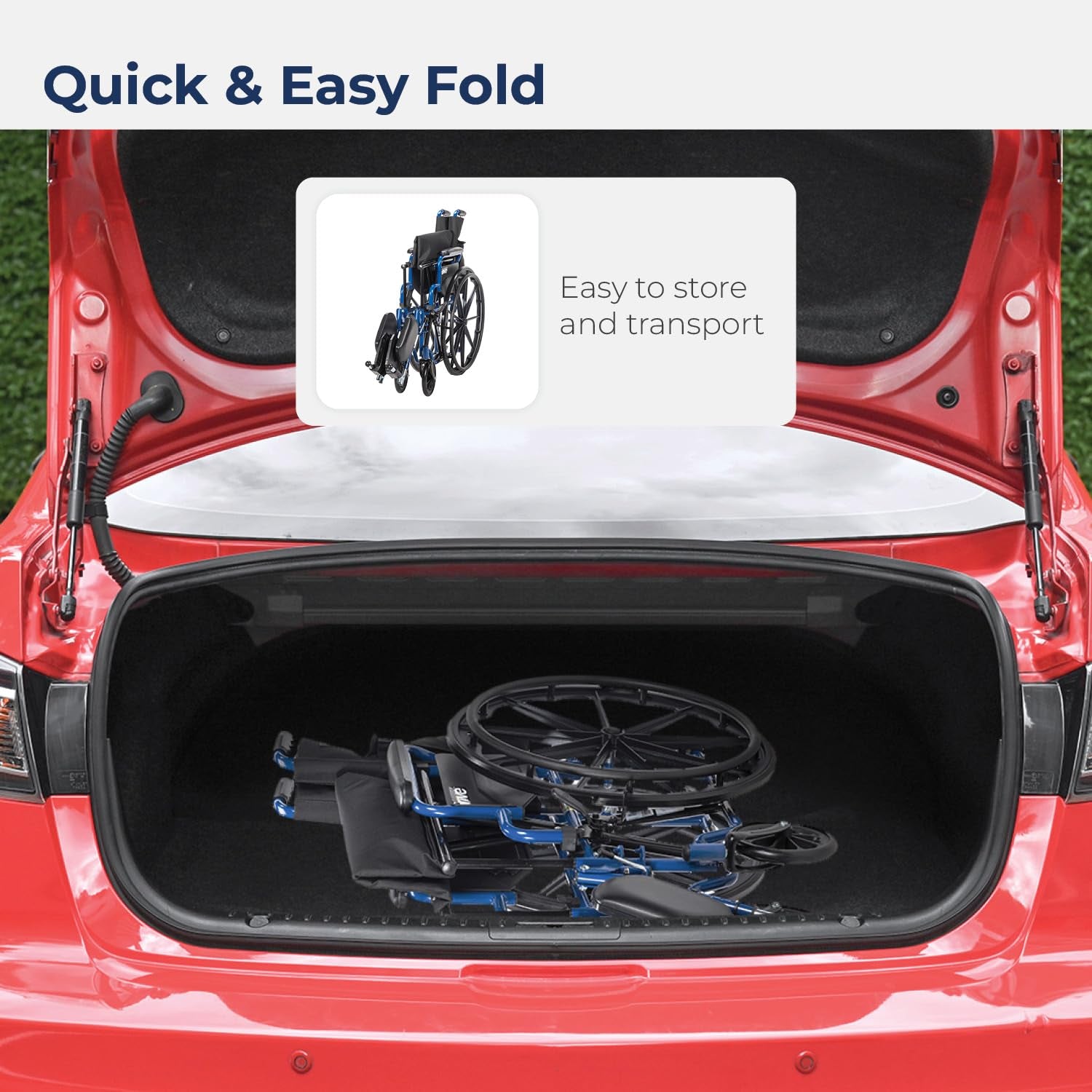 Blue Streak Lightweight Foldable Wheelchair for Adults, Seniors, and Disabled - Swing-Away Elevating Leg Rests and Flip-Back Padded Arms - Black/Blue