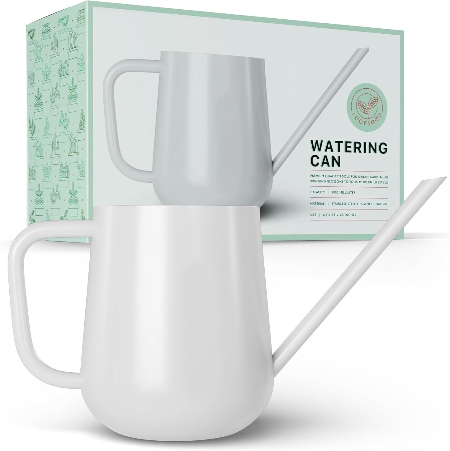 Metal Watering Can for Indoor Houseplants Outdoor Garden Long Sprout Water Can for Succulents Herb Bonsai Modern Garden Tool 33.8Oz/1000Ml (Brilliant White)