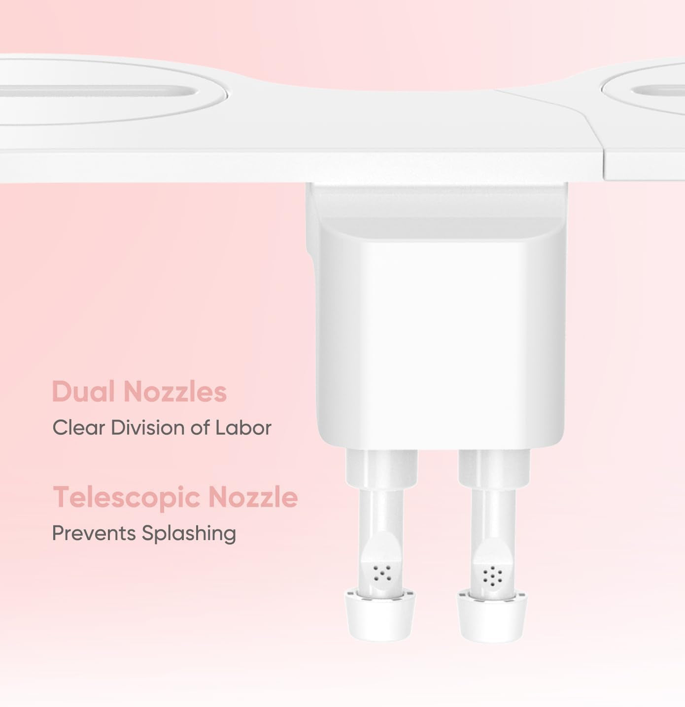 Ultra-Slim Bidet Attachment, Posterior&Feminine Wash-(Retractable Dual Nozzles), Non-Electric Bidet Attachment for Toilet Seat, Adjustable Fresh Cold Water Pressure, Stainless Steel Inlet (White)