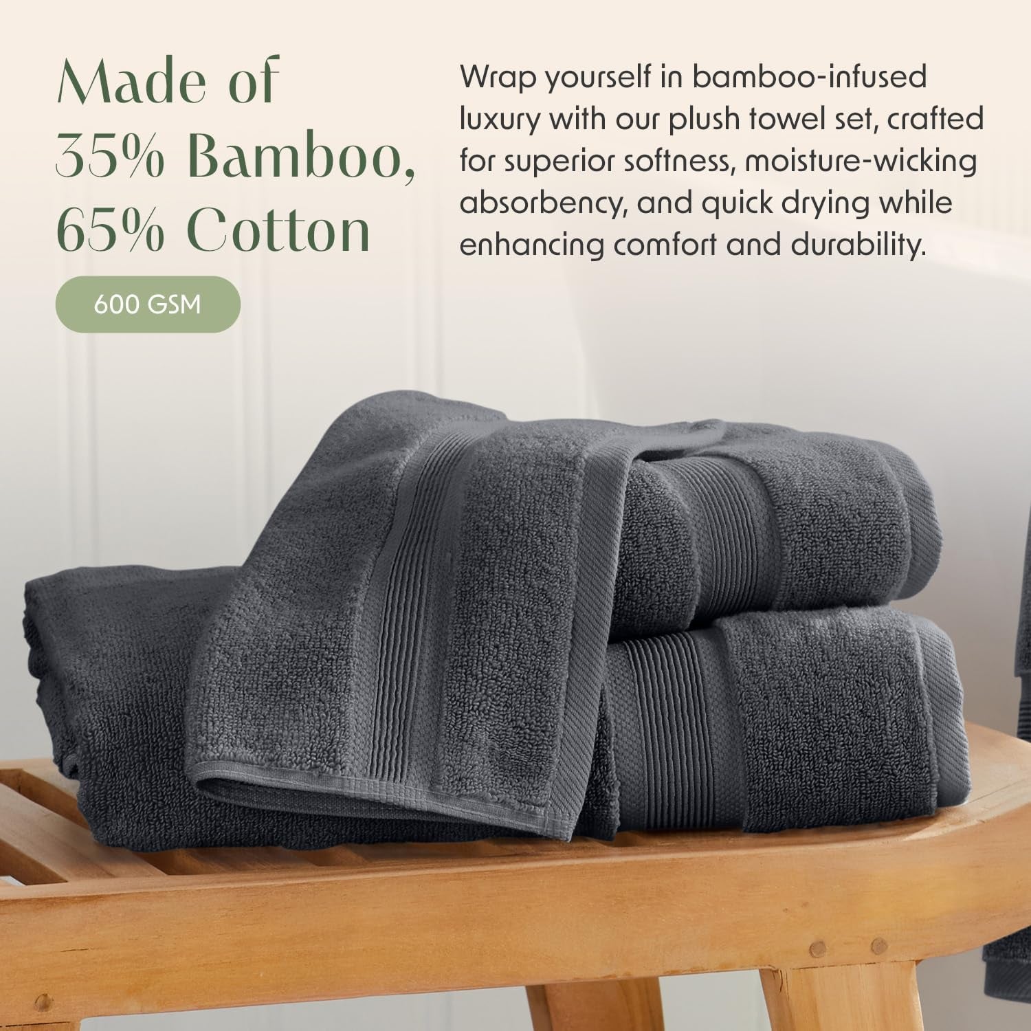 Luxury Viscose from Bamboo Bath Towel Set of 4 | 35% Viscose from Bamboo - 65% Cotton | Absorbent Quick-Dry Towels for Bathroom | Oeko-Tex Standard 100 Cotton | Iron Grey