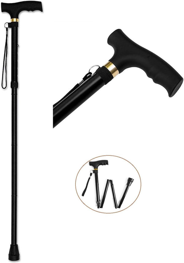 Folding Lightweight Walking Stick - Adjustable Aluminum Metal Collapsible Travel Cane with Non-Slip Rubber Base