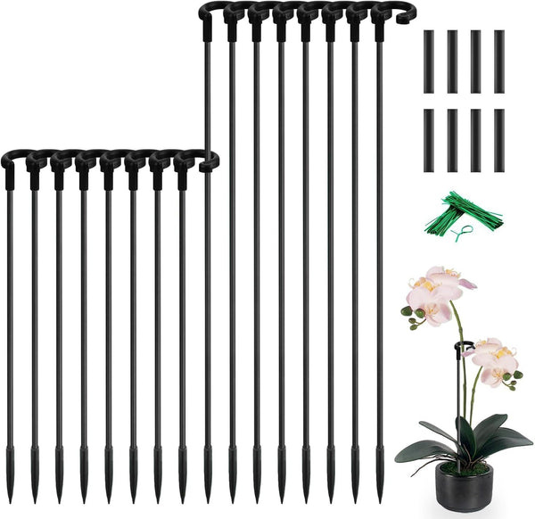 Orchid Sticks 17 Inch &11 Inch  16Pcs Plant Stakes with Clips for Support Small Short Plants,Garden Stakes Support Poles Rods Suit for Potted Plants Flowers Seedling (Black)