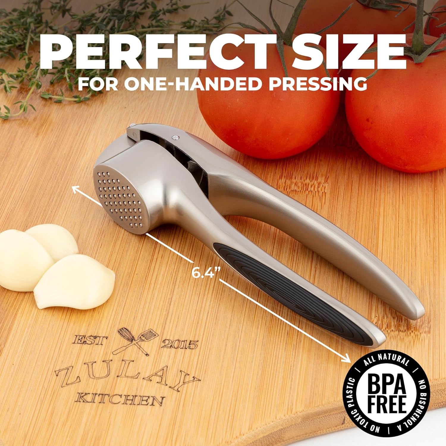 Large Premium Garlic Press Set – Rust Proof & Dishwasher Safe, Bigger Bowl Garlic Mincer Tool with Silicone Garlic Peeler & Brush, Easy Squeeze & Clean, Ergonomic Handle - Silver