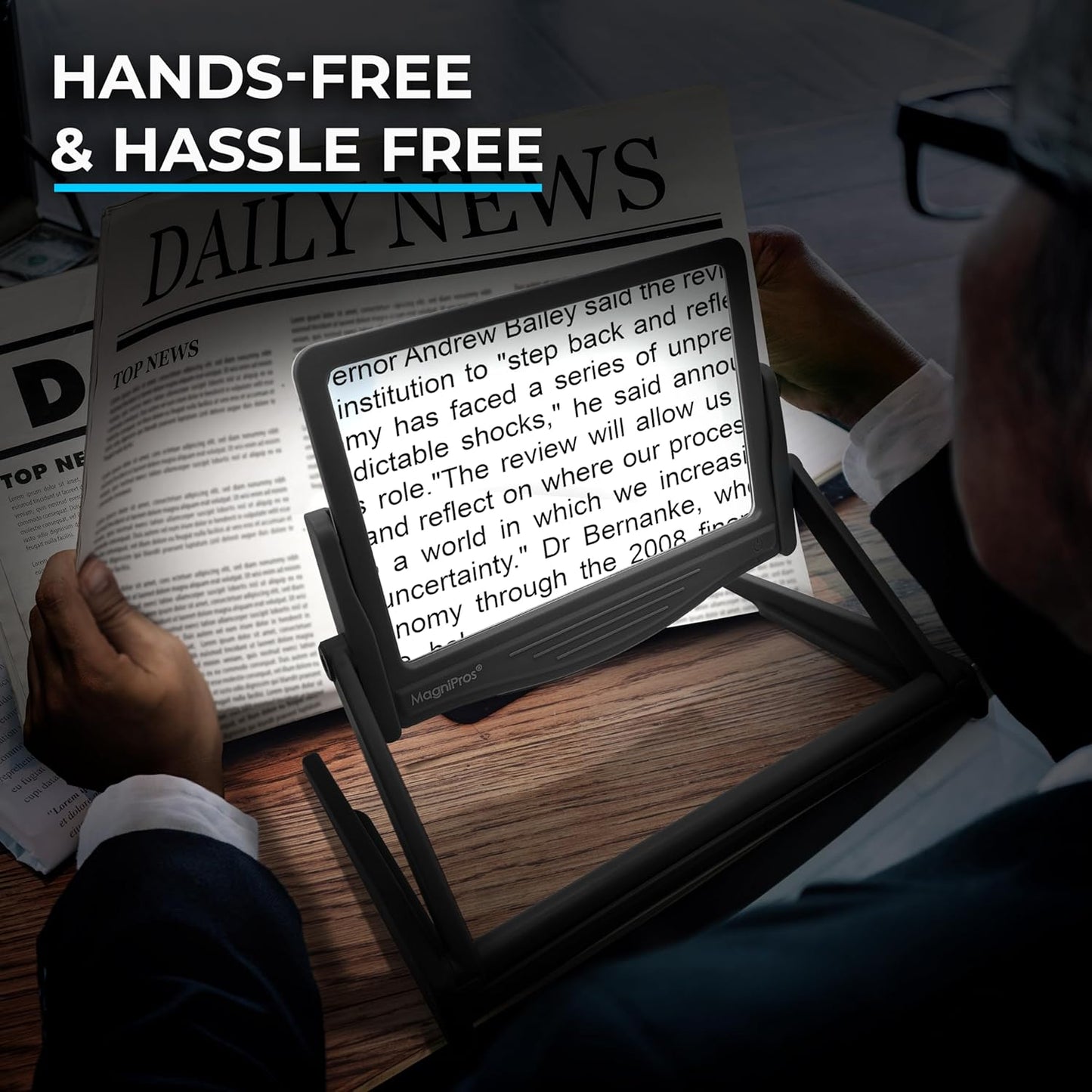 Patented 5X Large LED Page Magnifier with Detachable Stand | Eye Caring 3 Color Light Modes & Anti-Glare Lens to Reduce Eye Strain-Ideal for Reading Fine Print, Crafting.