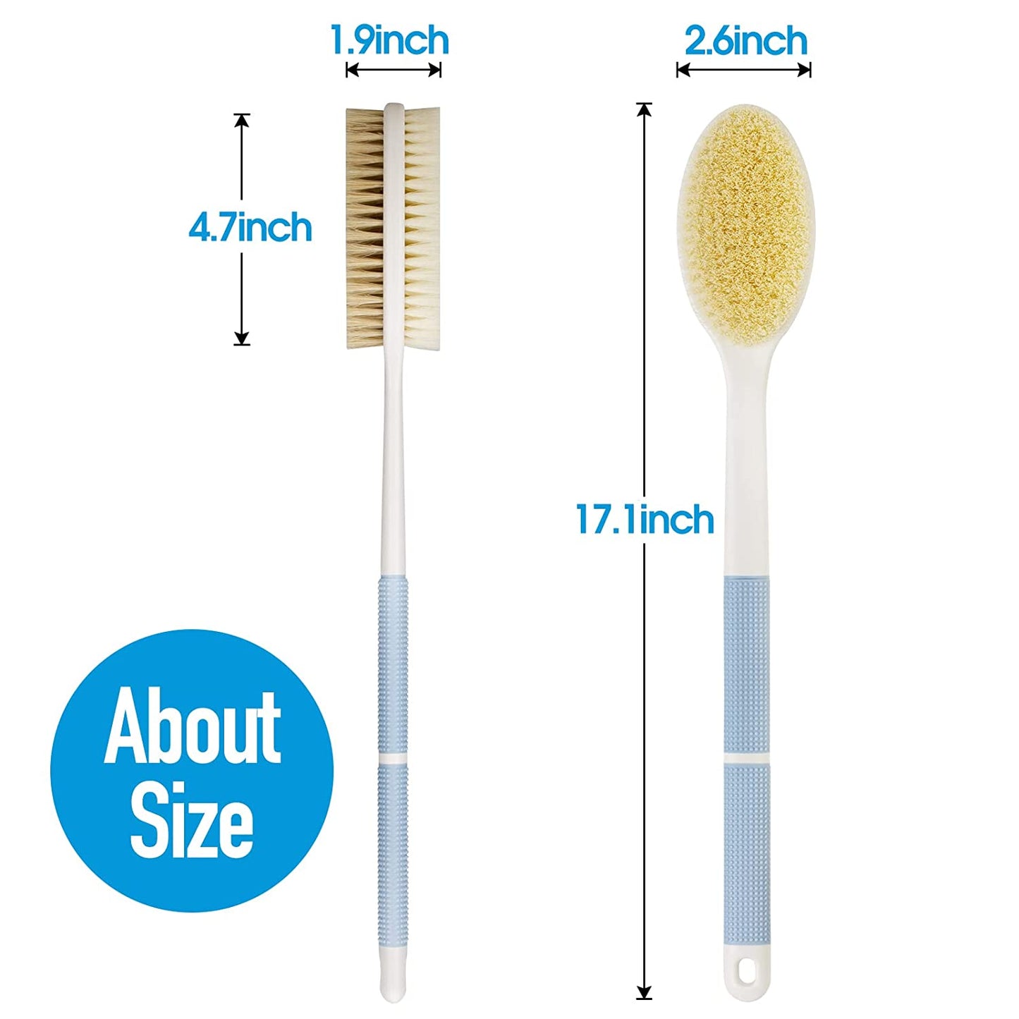 Back Scrubber anti Slip for Shower, Shower Brush Long Handle with Stiff and Soft Bristles, Body Exfoliator for Bath or Dry Brush(Blue)