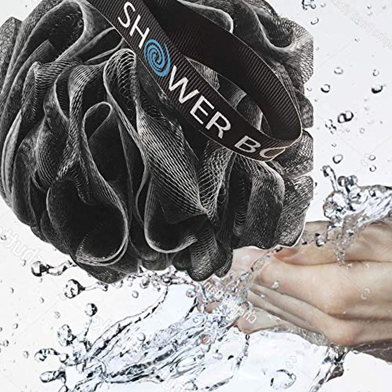 Loofah-Charcoal Bath-Sponge-4-Pack // Extra-Large 75G Soft Mesh Black Loofa Lufa Loufa Luffa Puff Set/Exfoliating Body Scrubber for Women and Men - Exfoliate & Soothe Face & Body