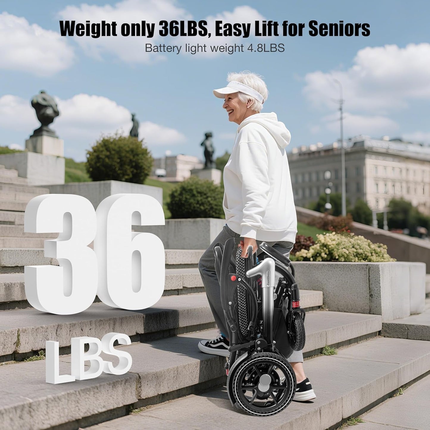 Electric Wheelchairs for Adults, Power Motorized Foldable Wheelchairs for Seniors Support 350 LBS, Only 36LBS Weight,15 Miles Range, 500W Brushless Motors& LED Light& Airline Approval-(Coior-Siiver)